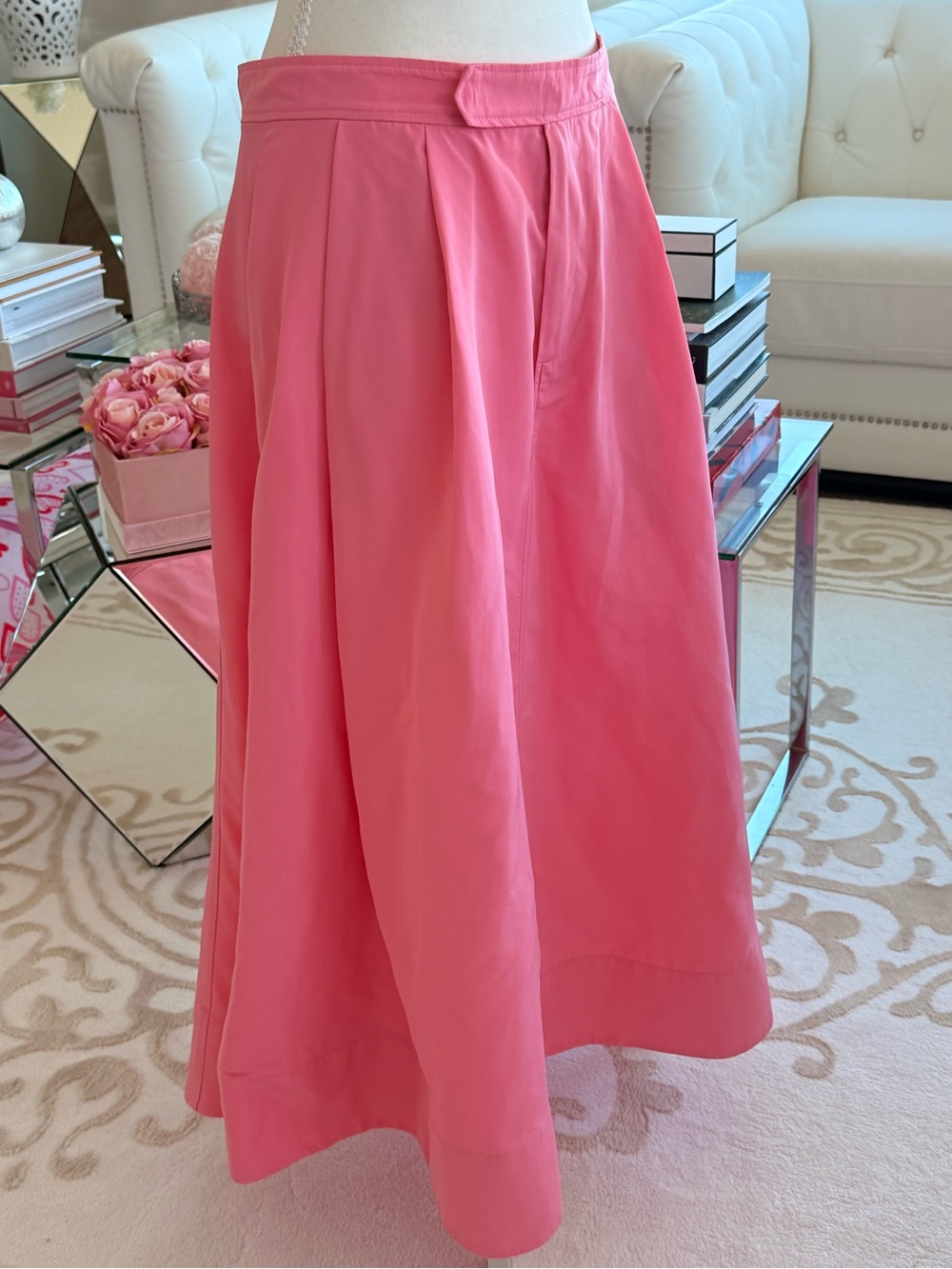 Women's Pink Maxi A-Line Skirt with Pleated Detail